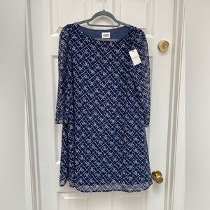 Elegant Navy Patterned Long Sheer Sleeve Dress NWT - Fr 36 / US 4 (Small)